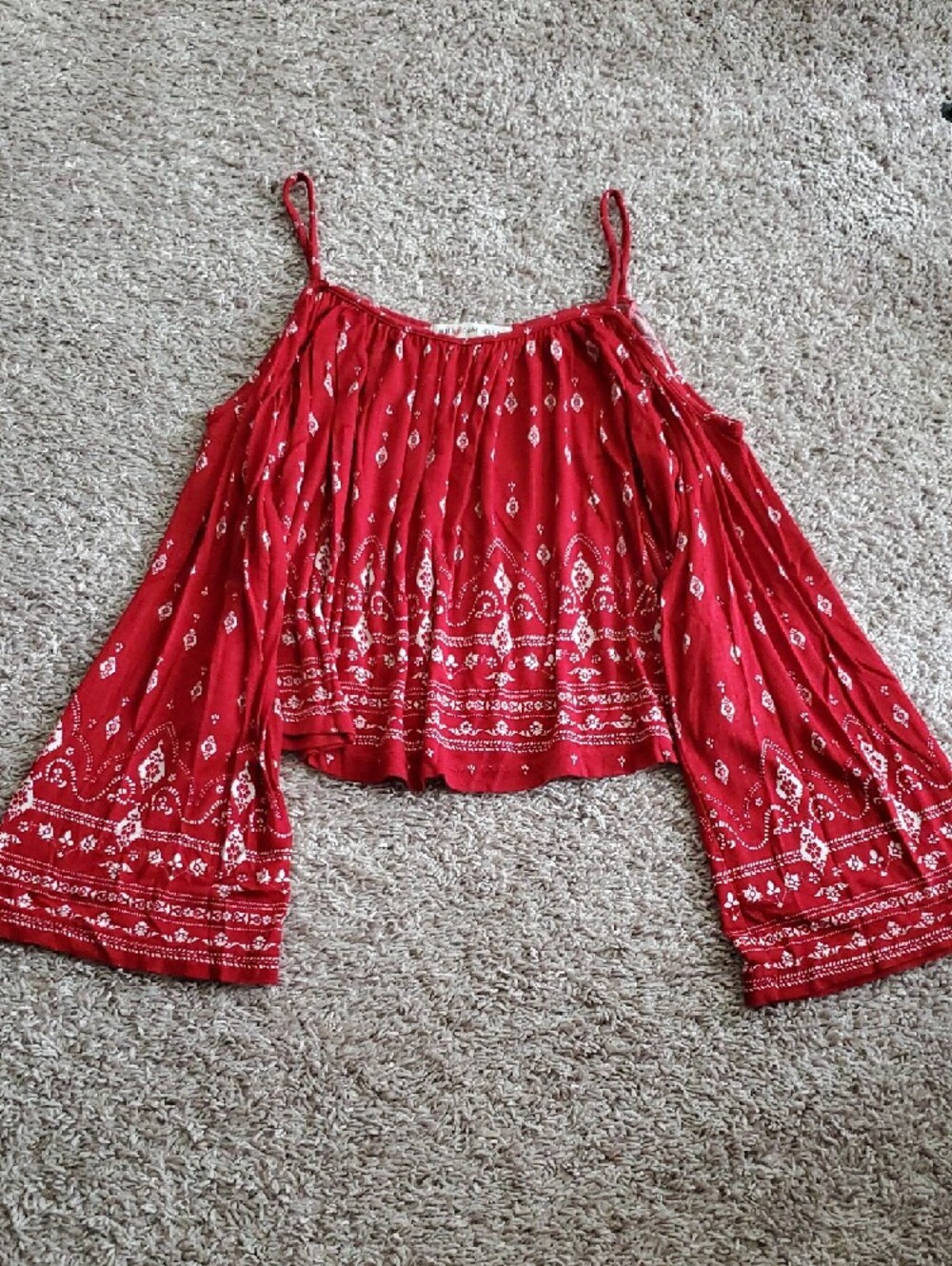 H&M X Coachella Red Bandana Paisley Print Bell Sleeve Top